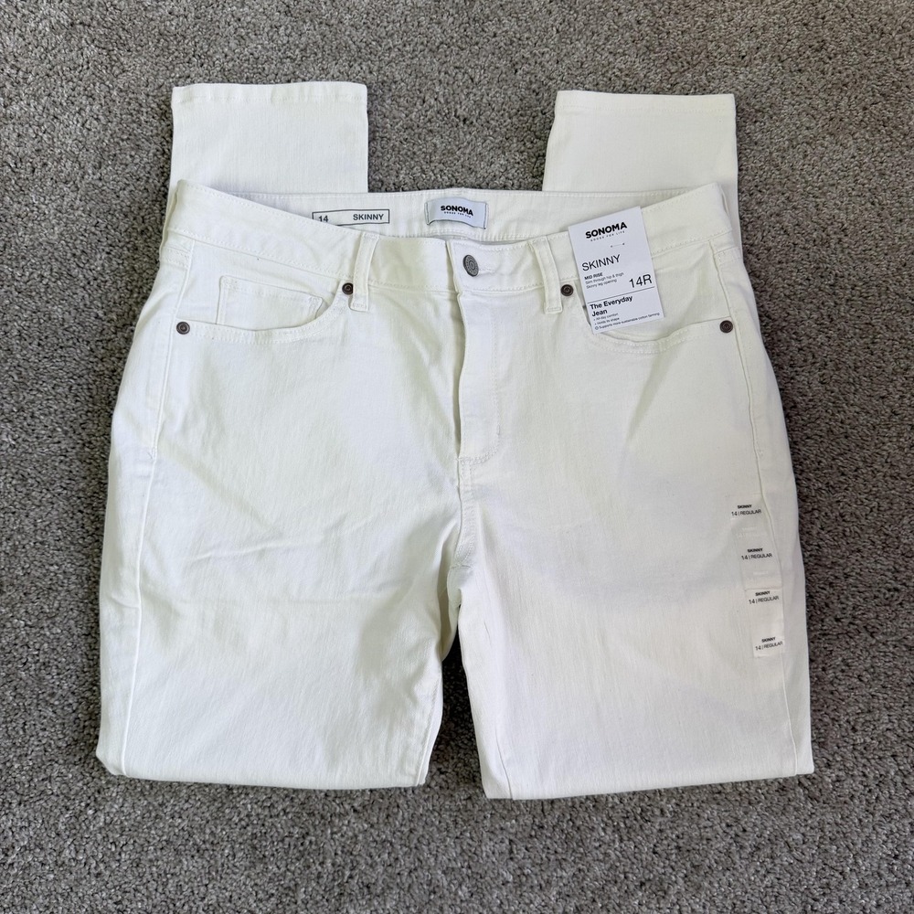 Sonoma Goods For Life Mid Rise Skinny Jeans Womens 14 White Stretch Denim Pants